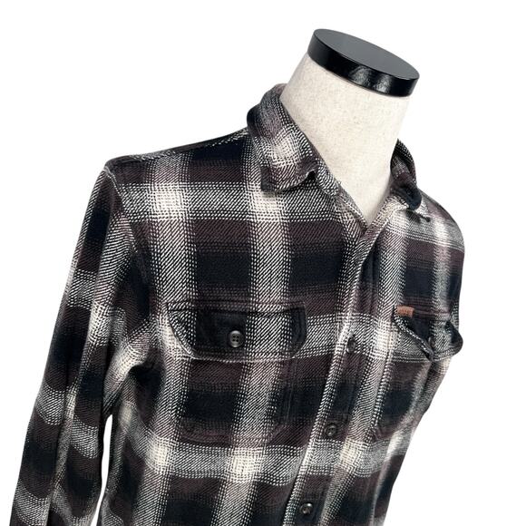 Orvis Heavyweight Flannel Shirt Men’s Small Black Brown Plaid Black Button Thick - Picture 2 of 10